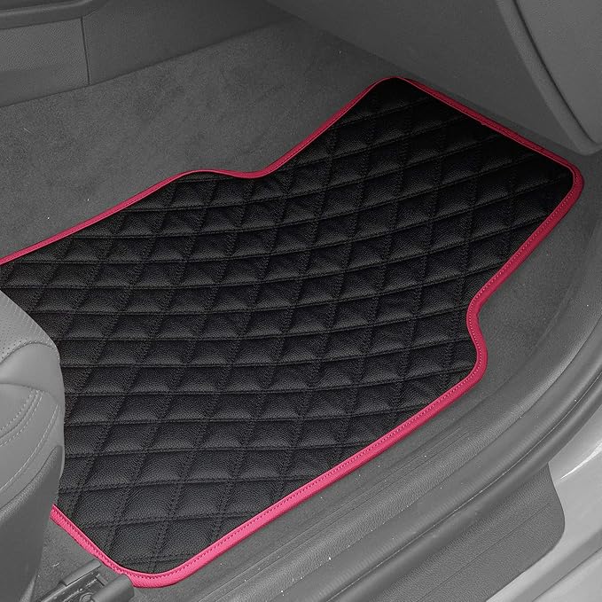 FH Group F12003PINK Universal Fit Diamond Pattern Faux Leather Beige Automotive Floor Mats fits Most Cars, SUVs, and Trucks