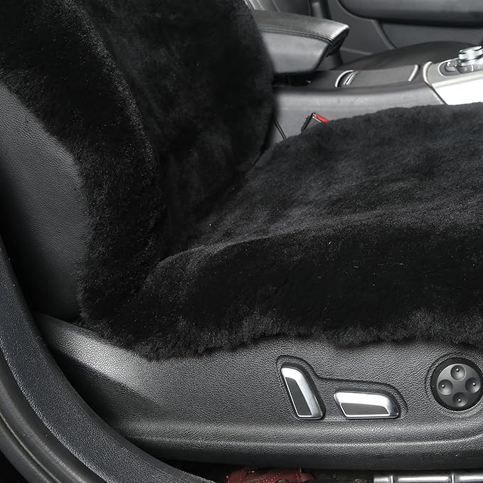 Natural Fur Sheepskin Universal car seat Covers for seat Cushion Auto Accessories (Inky Black, Universal Fit Pack of 2)