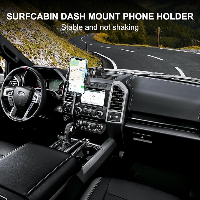 Surfcabin Dash Mount Phone Holder Compatible with 2015-2020 F150 2017-2022 F250 F350 Metal Cellphone Mounting Bracket Stand for Most CellPhones