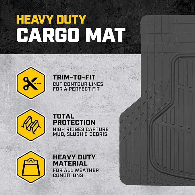 CAT® Car Mats Full Set - Automotive Floor Mats & Cargo Liners & SUV Floor Mats - Car Floor Mats All Weather Trim-to-Fit Rubber Universal Car Mats & Trunk Cargo Liners Black Floor Mats for Mini-Van