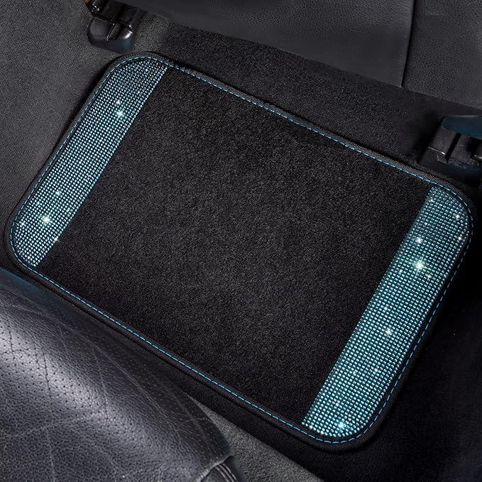 CAR PASS Bling Rhinestones Diamond Waterproof Car Floor Mat, Crystal Sparkly Shining Glitter Carpet, Anti-Slip PVC Heel Pad Universal for Interior Auto SUV,Sedan,Van,4pcs Girly Women Mint Teal Diamond