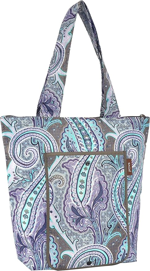 Sachi 3 Piece Market Tote Set Insulated Thermal Reusable Grocery Bags for Cold and Hot Foods Lightweight, Portable and Foldable Brown Damask Paisley