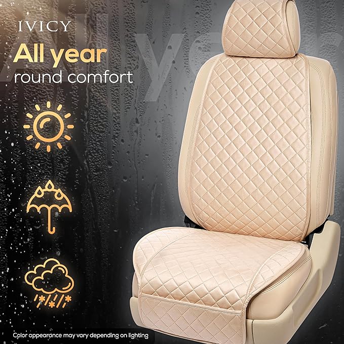 IVICY Faux Suede Front Car Seat Cover – Durable, Non-Slip Seat Protector for Cars – 1 Unit, Light Beige