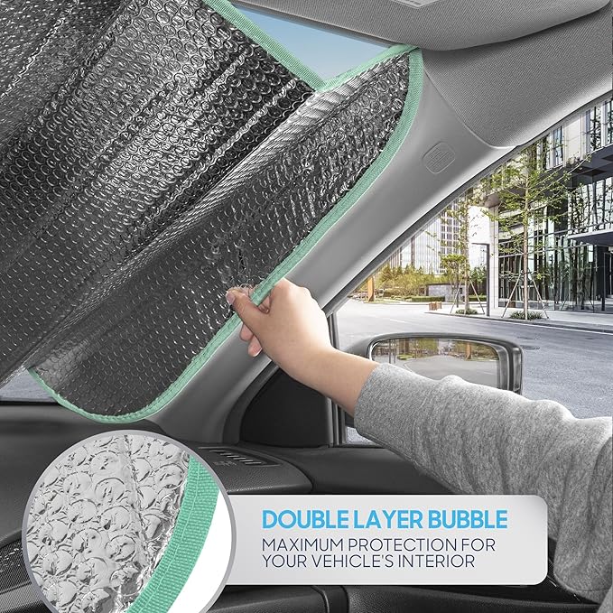 Iridescent Matte White Front Windshield Sunshade-Accordion Folding Auto Shade for Car Truck SUV-Blocks UV Rays Sun Visor Protector-Keeps Your Vehicle Cool- 58 x 27 in