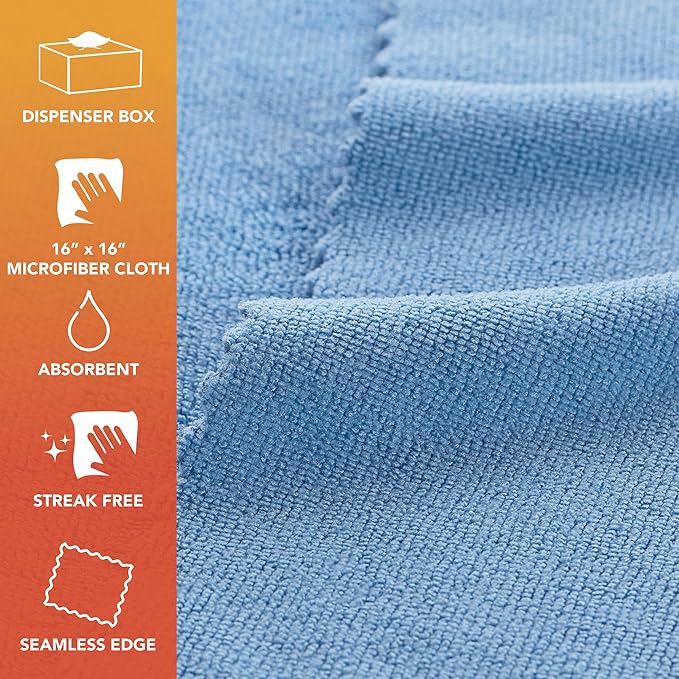 Arkwright Smart Rags Microfiber Cleaning Cloths, Pack of 50 in a Box, Lint Free 215 GSM Reusable Towels for Auto, Office and Household Cleaning, 16 x 16 in, Blue