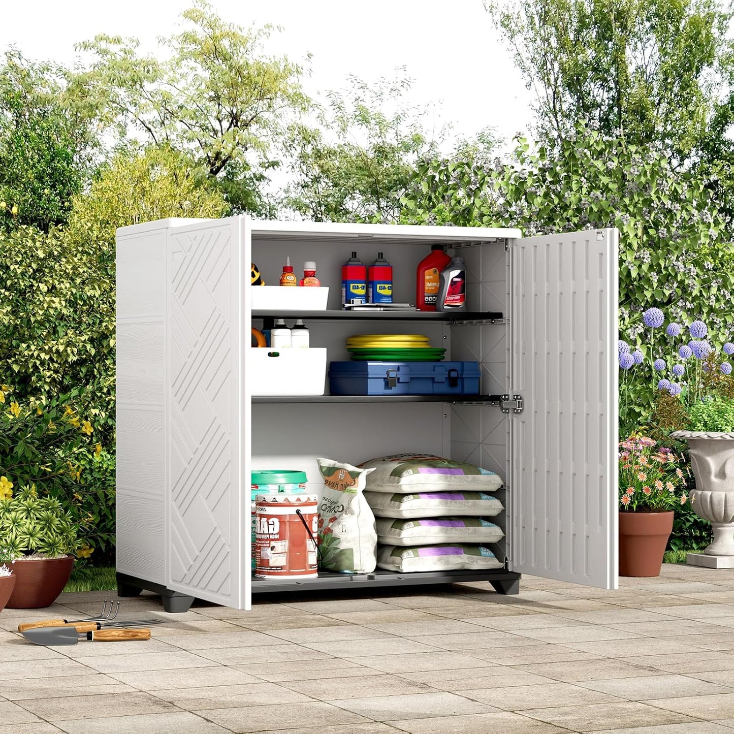 ZZM Indoor/Outdoor Storage Cabinet Waterproof, 34"x15"x34" Plastic Outdoor Storage Box for Garden Balcony Bathroom, All Weather Outdoor Storage Clearance, DIY Usage, with No Shelf (White)