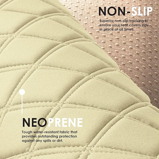 FH Group Car Seat Cushion Neosupreme Automotive Seat Cushions - Universal Fit, Rear Car Seat Cushion, Car Seat Cushions With Non-Slip Silicone Backing for SUV, Sedan, Van Rear Set Beige