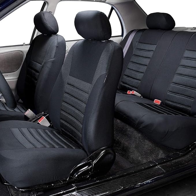 TLH Car Seat Covers Premium 3D Air Mesh Automotive Seat Covers Full Set Black Seat Covers Airbag Compatible and Split Rear Car Seat Cover Universal Fit Interior Accessories for Cars Trucks and SUV