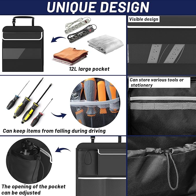 Back Seat Trunk Organizer Hanging Car Organizer Trunk Foldable Cargo Storage with 7 Large Pockets