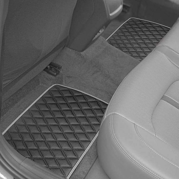 FH Group F12003GRAY Universal Fit Diamond Pattern Faux Leather Beige Automotive Floor Mats fits Most Cars, SUVs, and Trucks
