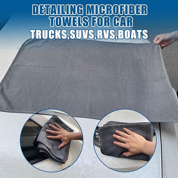 2 Pack Microfiber Car Towels,Car Drying Towel 22Inx32In,Waffle Weave with Reinforced Edges,Super Absorbent & Scratch-Free Cleaning Cloth for Auto Detailing,Home,Glass,Kitchen (Grey)