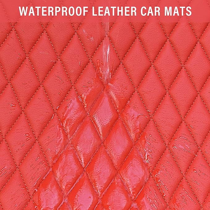 CAR PASS Bling Leather Car Mats Shining Diamond Floor Mats Crystal Rhinestones Sparkly Glitter Carpet Anti-Slip Waterproof Pad Universal Fit for Automotive SUV, Sedan, Van, 5pcs for Girl Women Red
