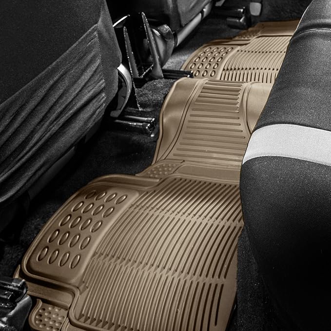 FH Group F11306 Trimmable Vinyl Floor Mats (Tan) Full Set - Universal Fit for Cars Trucks and SUVs