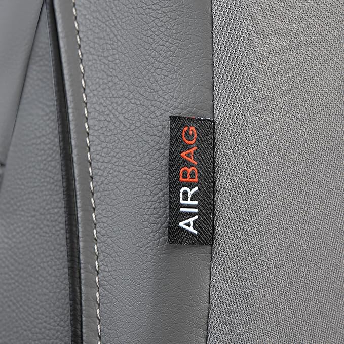 CAR PASS Piping Faux Leather Car Seat Cover Full Set,Grey Breathable Leather Seat Covers for Cars, Airbag Compatible,Universal Fit for SUVs,Van,Sedans,Small Trucks (Full Set, All Gray)