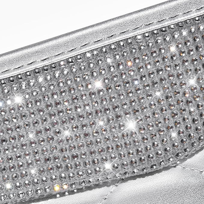 CAR PASS Bling Leather Car Mats Shining Diamond Floor Mats Crystal Rhinestone Sparkly Glitter Carpet Anti-Slip Waterproof Pad Universal Fit for Automotive SUV, Sedan, Van, 5pcs Girl Women Pure Silver