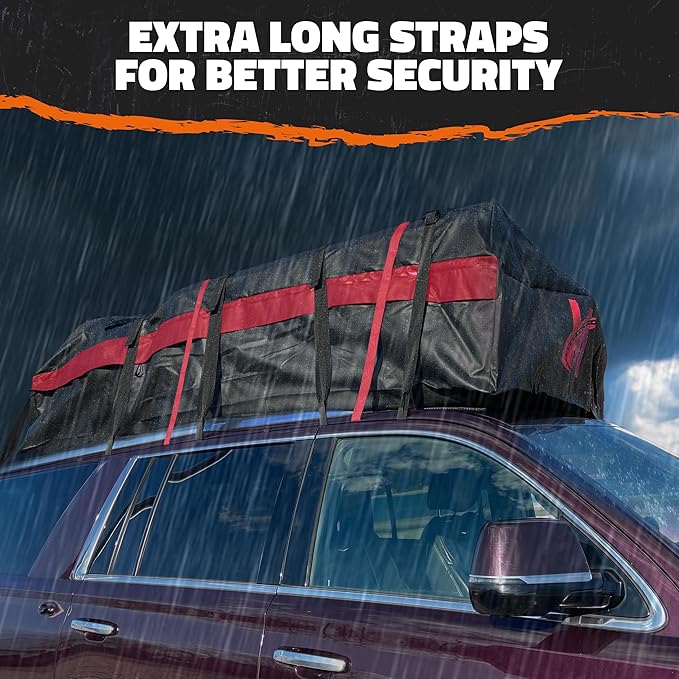 Mockins 45 CuFt XL Waterproof Rooftop Cargo Carrier Bag | 75"x48"x22" Heavy-Duty Car Roof Cargo Carrier for Use with or Without Roof Rack | All-Weather Car Bag with Mat, Lock, Hooks, Straps & Case
