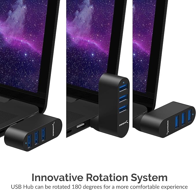 SABRENT Premium 3 Port Aluminum Mini USB 3.0 Hub [90°/180° Degree Rotatable] (HB-R3MB)