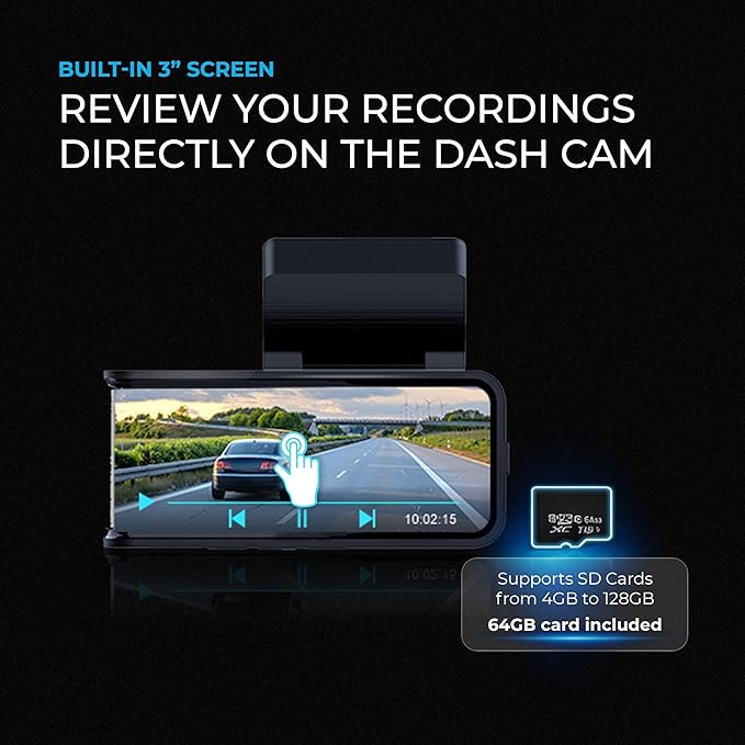 AutoSky 4K Dash Cam Pro – Front 4K + Rear 1080P | GPS, WiFi, App Control, G-Sensor | Night Vision, Loop Recording, Parking Mode – 64GB Included