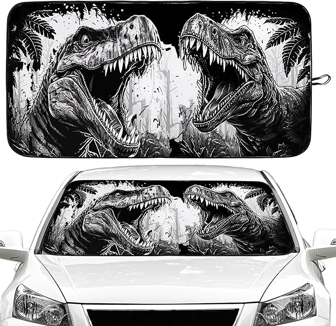 Dinosaur Car Windshield Sun Shade Foldable Sunshade Front Window Cover Sun Visor Protector Accessories (59x27.5 inches)