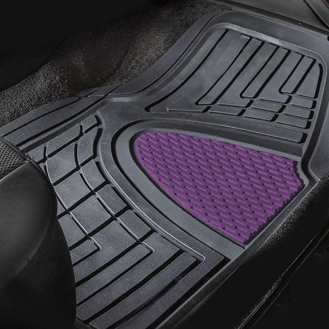 FH Group Automotive Floor Mats Tall Channel Purple Universal Fit Full Set Climaproof™ for Most Sedan, SUV and Trucks, Trimmable Rubber Combo Small Car Seat Cover Design Heavy-Duty Floor Mats for Car