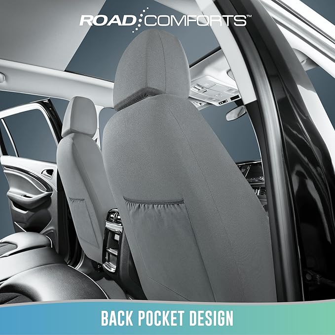 Road Comforts Full Set Leather Mesh Car Seat Cover - Front and Rear, Breathable & Stylish, Airbag Compatible, Universal Fit for Cars, SUVs, Trucks, and Vans - Gray