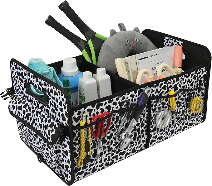 AOKJOY Car Trunk Organizer Car Storage Organizer Collapsible Multi Compartment Car Organizer Adjustable Straps Car Organizer for SUV(Cow)