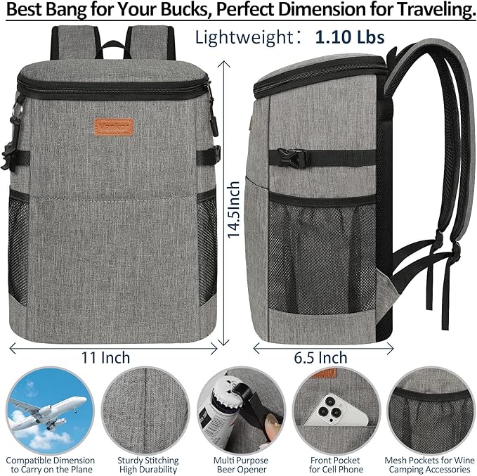 Camping Cooler Backpack 30 45 Cans, Soft Backpack Coolers Insulated Leak Proof Travel Cooler Bag Waterproof Lunch Picnic Beach Work Trip Thermal Bag Drink Beverage Beer Bag Cooler