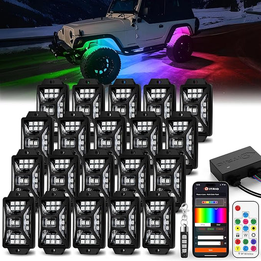 20 Pods Five Sided RGB Rock Lights for Trucks Jeep UTV SUV ATV Golf Cart, Multi Chasing Color App/Remote Control Led Rock Lights with Music Mode, Waterproof Exterior Underglow Kits for Cars(Patented)
