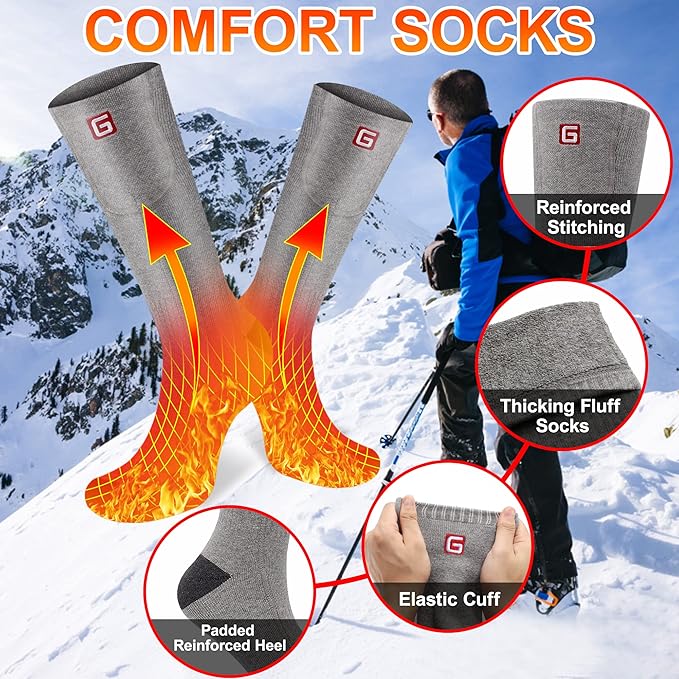 Autocastle Heated Socks for Men Women - Rechargeable Battery Electric Socks for Chronically Cold Feet - Winter Warm Thermal Washable Unisex Foot Warmer for Hunting Skiing Cycling