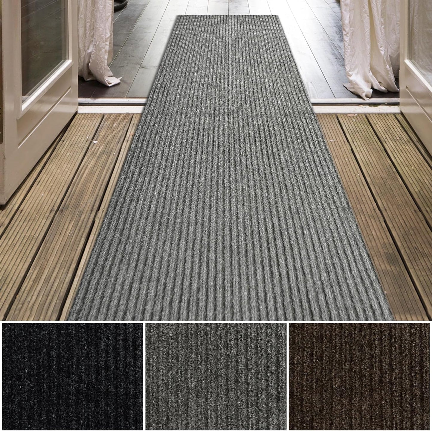iCustomRug Spartan Weather Warrior Duty Indoor/Outdoor Utility Ribbed in 3ft,4ft,6ft Widths 70 Custom Sizes with Natural Non-Slip Rubber Backing 4'X54' in Grey