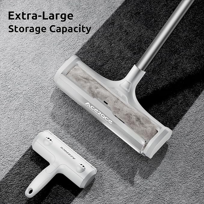 ACE2ACE A3 Pro Carpet Roller for Pet Hair, Carpet Pet Hair Removal Tool, Reusable Large Lint Rollers, 5 Feet Long Handle No Bending No Kneeling, Cat Dog Hair Remover for Carpet, Rugs, Mats, Grey