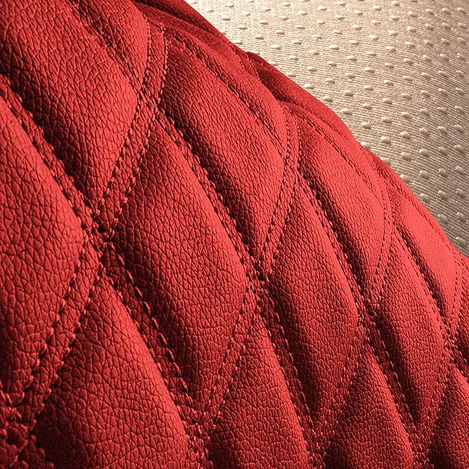 FH Group Car Seat Cushion Rear Set Faux Leather Automotive Seat Cushions - Universal Fit, Rear Car Seat Cushion, Car Seat Cushions With Non-slip Silicone Backing for SUV, Sedan, Van Red