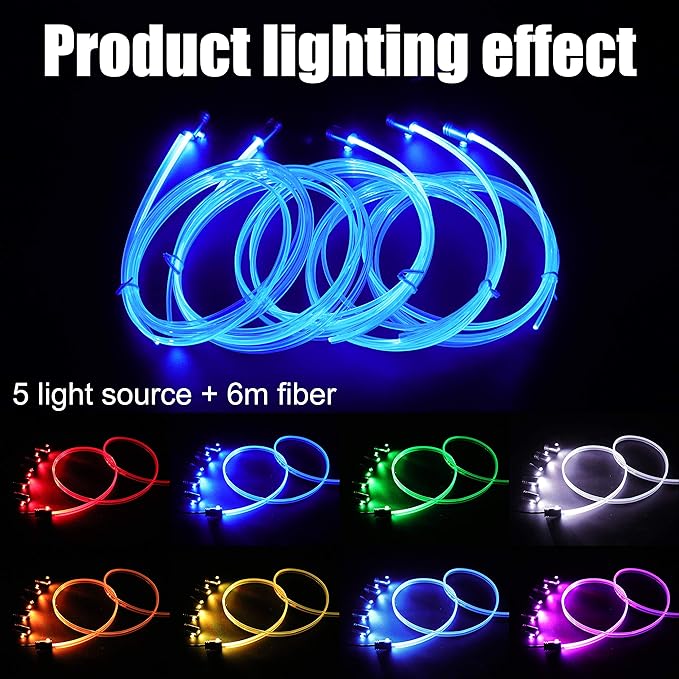 Car Ambient Lighting Kit 64 Colors Multicoloured Music Optic Fiber APP Control Car DIY Decorative Atmosphere Lighting DC 12V 1W 6m