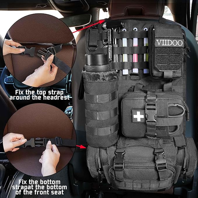 Molle Seat Back Organizer, Tactical Seat Covers with Pouches, Molle Tactical Vehicle Organizers Panel Car Seat Covers Protector for Truck