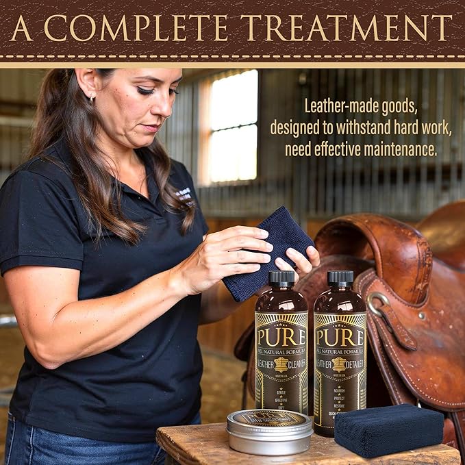Leather Cleaner, Conditioner and Detailer Kit - Natural Beeswax Formula for Car Seat, Couch, Furniture, Purse, Boots & Jackets - Auto Interior Detailing Set - Made in USA (Advanced Kit)