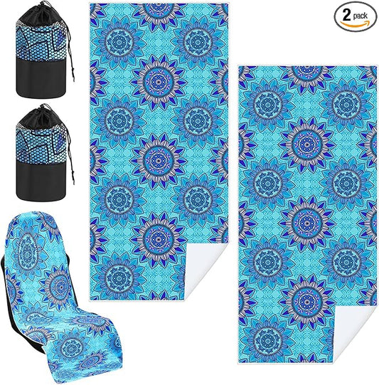 2 Pack Car Seat Towel Covers with Storage Bag 63 x 32 Inch Athletic Running Towel Seat Sweat Washable Non Slip Cover Gift for Car Outdoor Sport Activities (Blue Mandala)