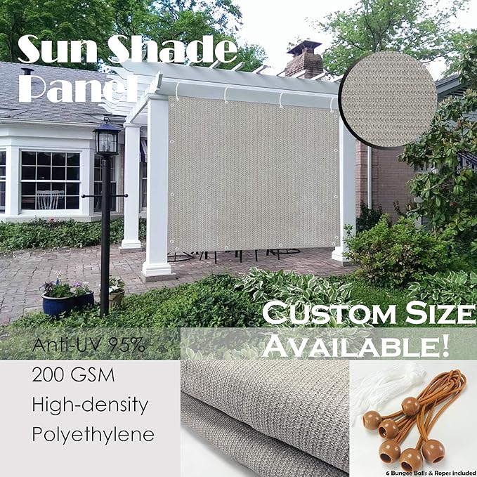 Sun Shade Privacy Panel with Grommets on 4 Sides for Patio, Awning, Window Cover, Pergola or Gazebo (Smoke, 10' x 5')