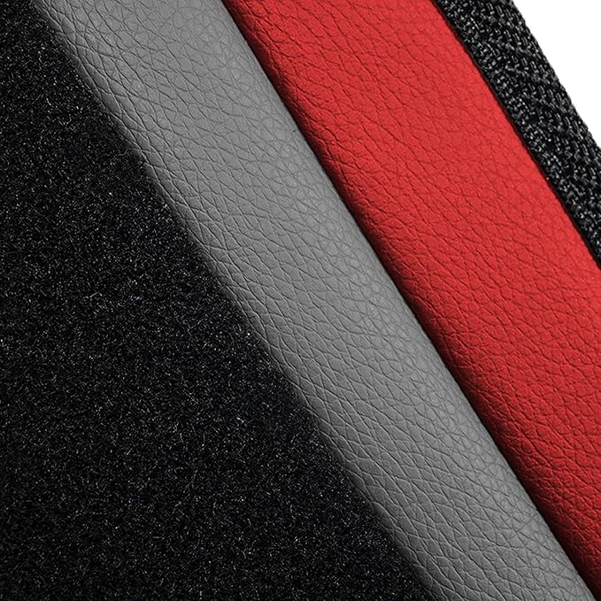 FH Group Color-Block Carpet Car Floor Mats – Non-Slip, Faux Leather Accents, Universal Fit for Sedan, SUV & Truck – Full Set Red