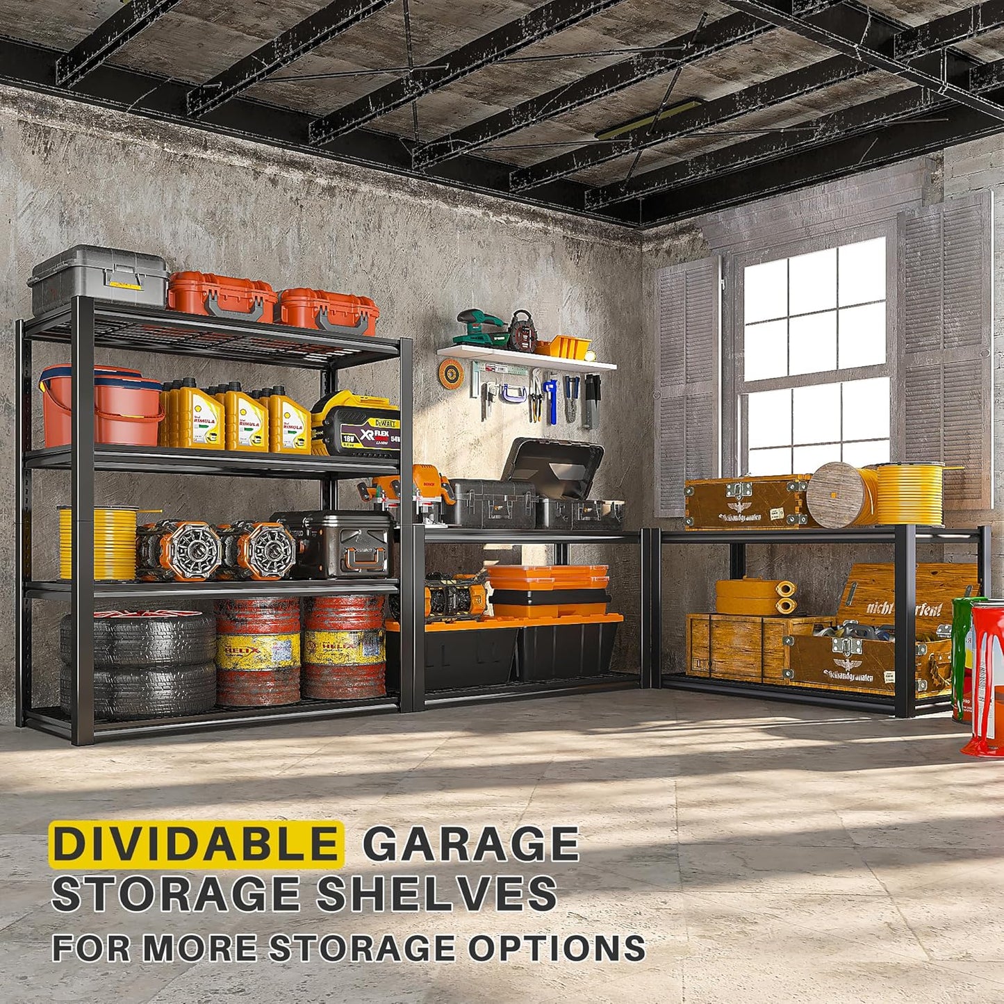 REIBII 40" W Garage Shelving 2240 LBS Storage Shelves Adjustable Metal Shelving Heavy Duty 4 Tier Metal Shelves for Storage Pantry Basement Warehouse 40" W × 19.5" D × 59.5" H, 2 Pack
