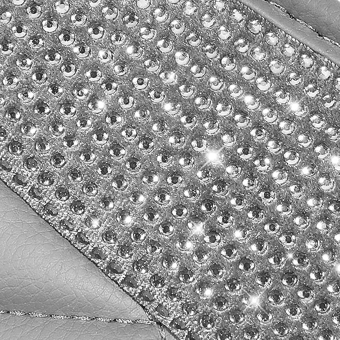 CAR PASS Bling Diamond Car Mats Gray Leather Floor Mats Sparkly Glitter Crystal Shining Rhinestone Carpet Anti-Slip Waterproof Pad Universal Fit for Automotive SUV Sedan Van 5pcs for Girl Women Gray