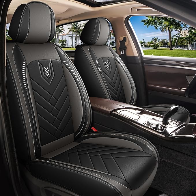 AOMSAZTO Car Seat Cover for Chevrolet Chevy Malibu 2009-2025 2026 Full Set, Leather Car Seat Protector Waterproof, Non Slip Car Seat Cushion, Interior Seat Covers Automotive Accessories - Black&Grey