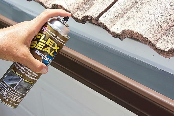 Flex Seal, 14 oz, Brown, Stop Leaks Instantly, Waterproof Rubber Spray On Sealant Coating, Perfect for Gutters, Wood, RV, Campers, Roof Repair, Skylights, Windows, and More
