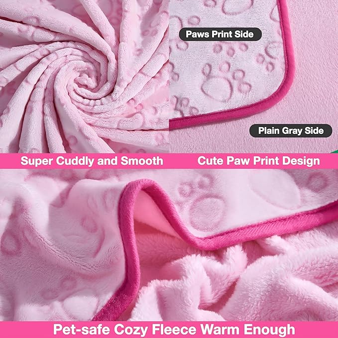 Stuffed Premium Soft Dog Blanket, with Flannel Grey Cute Paw Print, Cat Blanket Puppy Supplies Dog Products Stuff Essentials(Pink 32x40 inches)