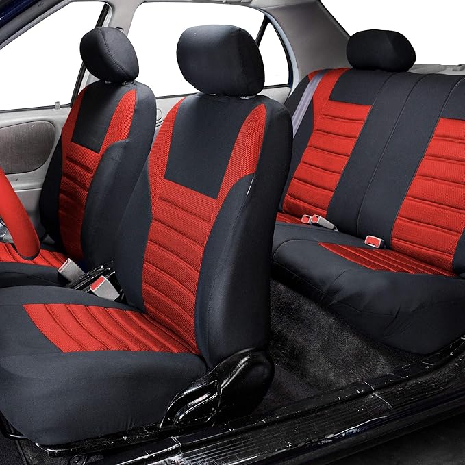TLH Car Seat Covers Premium 3D Air Mesh Automotive Seat Covers Full Set Red Seat Covers Airbag Compatible and Split Rear Car Seat Cover Universal Fit Interior Accessories for Cars Trucks and SUV