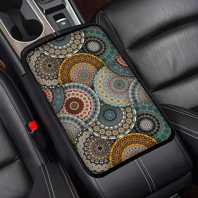 Bohemian Universal Armrest Cover Pad, Car Center Console Cushion Pad, Protect from Pet Claws, Dirt, and Sticky Fingers, Comfortable Car Decor Accessories Fit for Most Cars, Vehicles, SUVs