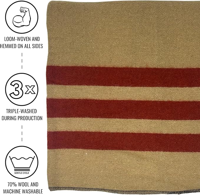Arcturus Rainier Wool Blanket, Warm, Thick, Washable Wool Blanket for Home, Outdoors, Camping, Tailgates, Picnic, Hunting, Travel & Emergency Kits, Twin Size, 4.5 lb, Dry Falls