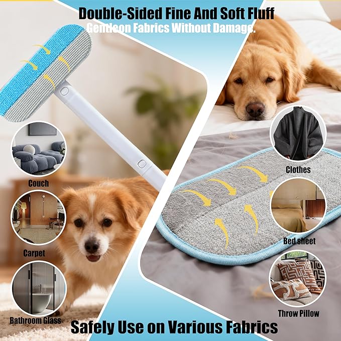 Pet Hair Remover Set – Removes Pet hair from Carpets, Furniture & Car Seats For Cat & Dog, includes 4-in-1 Magic Brush (Extended Handle) & a Electrostatic cat Hair Remover Glove.