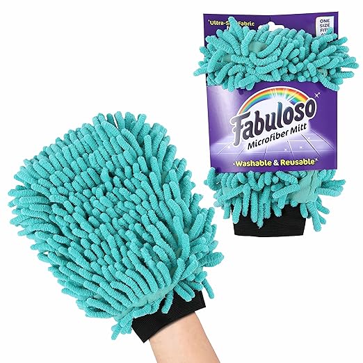 Fabuloso Microfiber Cleaning Mitt Glove, Lint-Free Scratch-Free Dusting and Washing for Furniture, Blinds, Baseboards, Shelves and Car Interior, One Size Fits All, Teal, 3-Pack