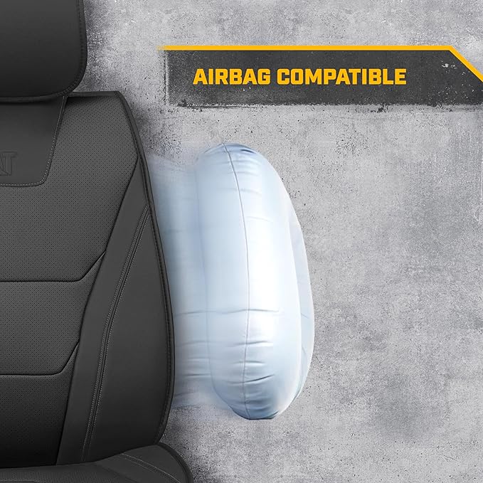 Cat® Edge Deluxe Car Seat Covers for Front Seats - Premium Black Faux Leather Seat Covers for Cars with Universal Fit, Rugged Automotive Seat Covers for Trucks, Interior Seat Covers for SUV