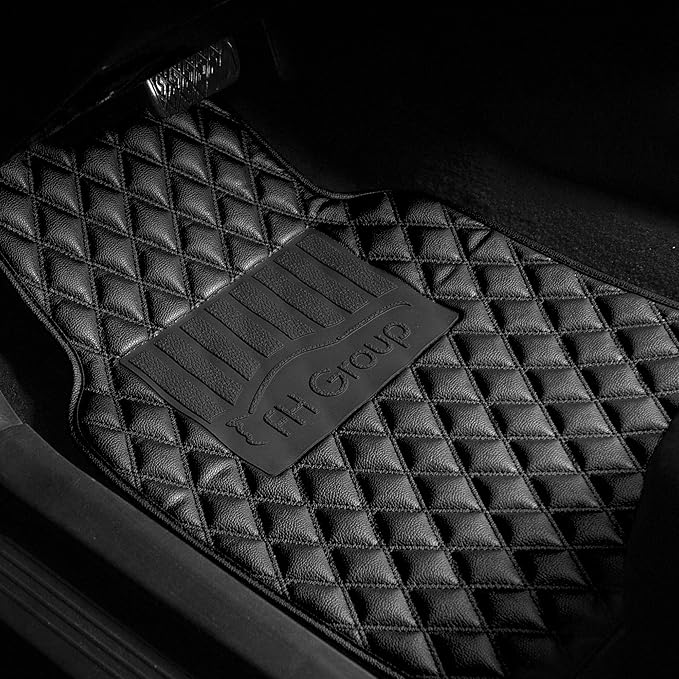 FH Group F12002BLACK Luxury Universal Fit All Season Protection Heavy Duty Faux Leather Black Automotive Floor Mats fits Most Cars, SUVs, and Trucks